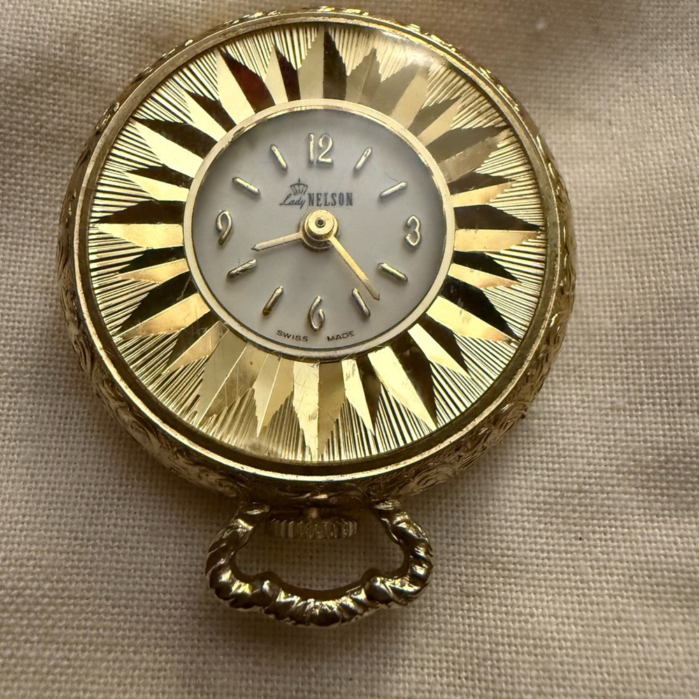 Unique Vintage Lady Nelson Golden Sunburst Pocket Watch